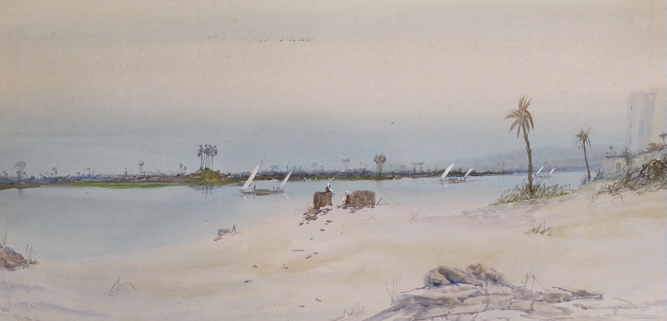 Charles S. Graham (1852-1911), pair of watercolours, Views along the Nile, signed, 24 x 50cm